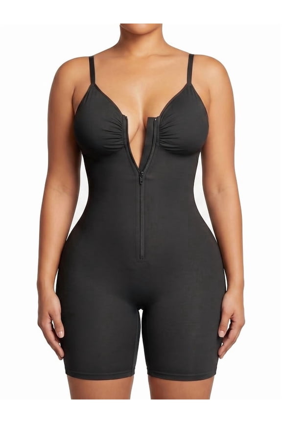 Women's Fajas Shapewear Seamless Bodysuit Double-Layer Tummy Control Zip-Up Body Shaper Waist Defining