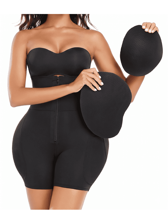 Women's High Waisted Tummy Control Body Shaper - Fajas Colombianas Padded Underwear with Removable Hip and Butt Pads