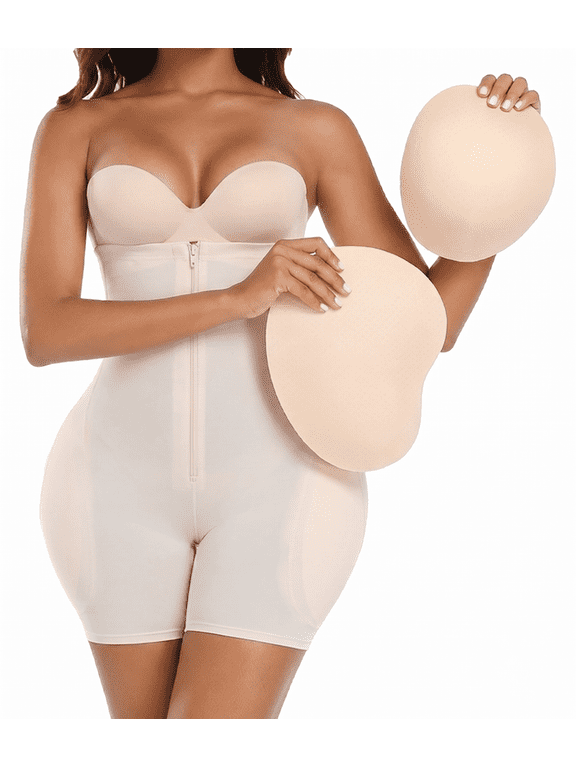 Women's High Waisted Tummy Control Body Shaper - Fajas Colombianas Padded Underwear with Removable Hip and Butt Pads