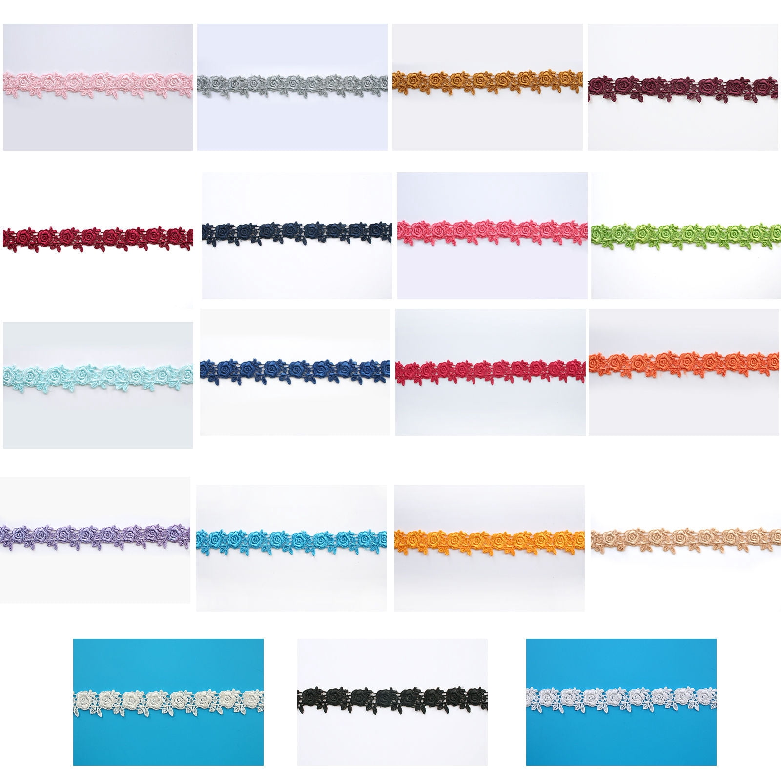 Lily 1" 19 Colors Dainty Rose Floral Flower Venice Lace Trim Guipure By Yardage