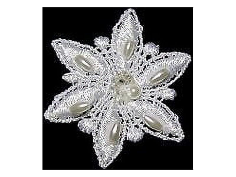 Lily 1.5"x1.5" White Flower Pearl Beaded Sequins Rayon Venise Lace Star Motif