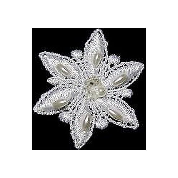 Lily 1.5"x1.5" White Flower Pearl Beaded Sequins Rayon Venise Lace Star Motif