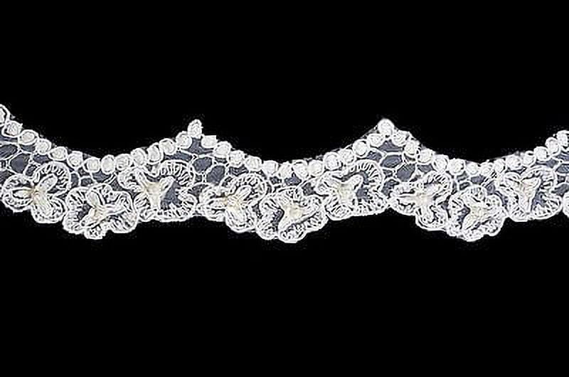 Lily 1-7/8" White Bridal Rayon Corded Embroidered Beaded Sequins Fine Lace Trim