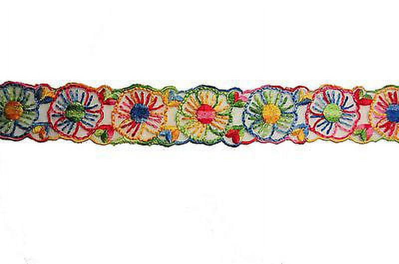 Lily 1.75 Inches Sheer Organza Multi-color Embroidery Lace Trim By Yardage