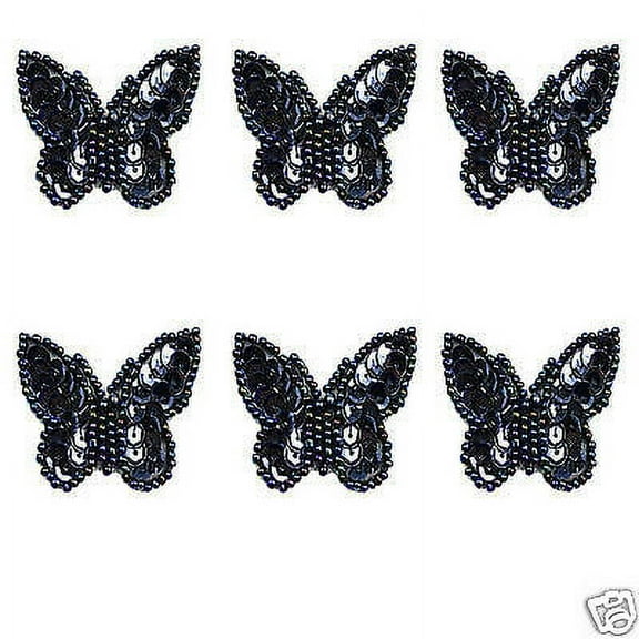 Lily 1.75"x1.25" Black Navy White Sequins Butterfly Sew On Applique Patch DIY