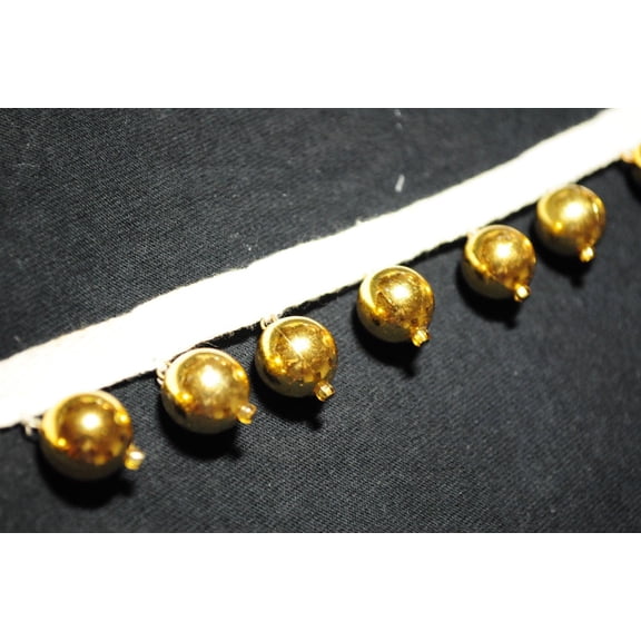 Lily 1" Gold Orbs Spheres Round Circles Beaded Trim White Twill Tape by Yard