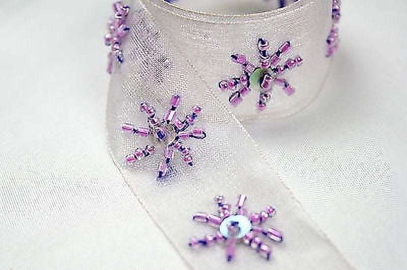 Lily 1" Organza Lilac Ribbon DIY sewing Purple Glass Bugle Bead Sequin Trim Lace