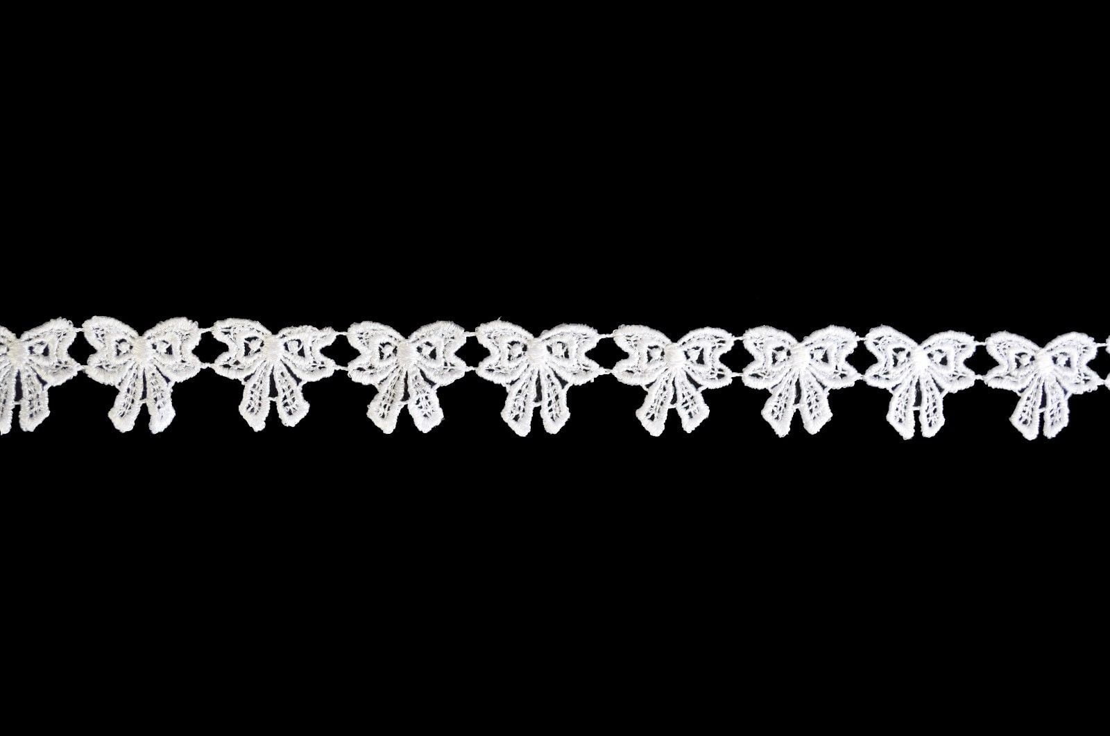 Lily 1" White Small Dainty Ribbon Bow Tie Cuttable Venise Lace Trim by Yardage