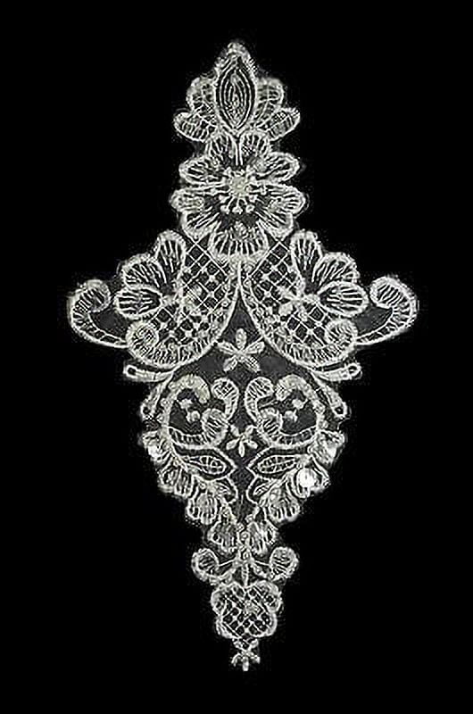 Lily 10.5"x6" White Bridal Floral Leaves Pearl Beaded Sequins Appliques Patch