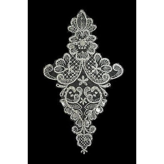Lily 10.5"x6" White Bridal Floral Leaves Pearl Beaded Sequins Appliques Patch