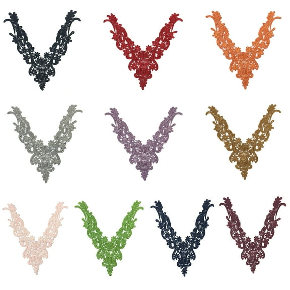 Lily 10" x 8" Red Orange Gray Venice Embroidery Bodice V shape Applique by Piece