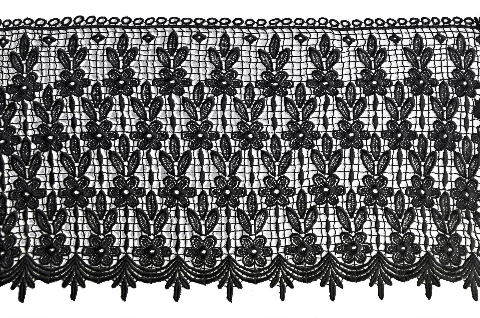 Lily 13.5" Black and White DIY Floral Guipure Bridal Venice Lace by Yardage