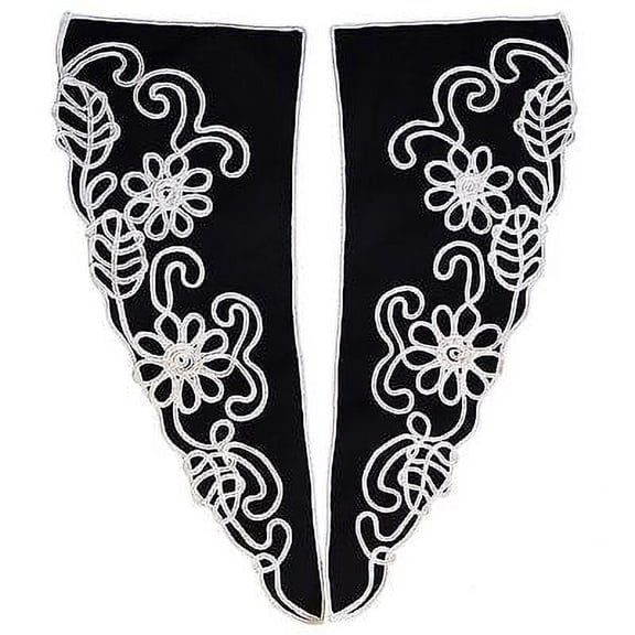 Lily 15 x 6 Black Tulle Soutache Bodice Collar Ivory Floral Braid by Pair
