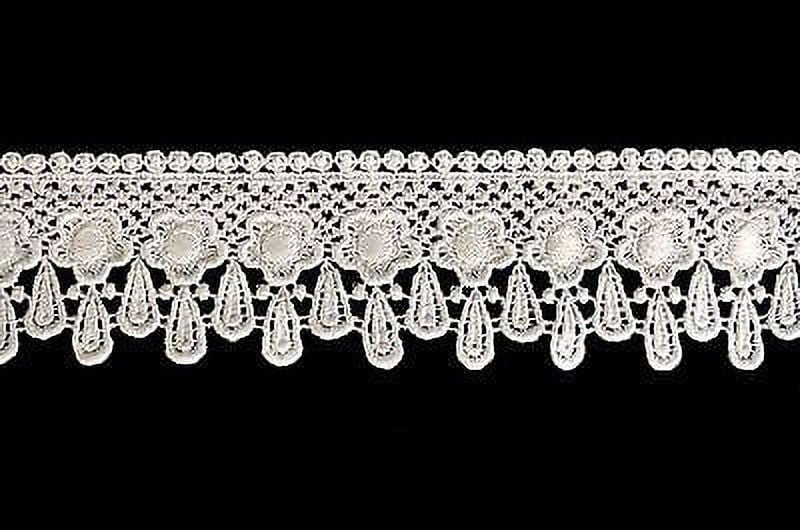 Lily 2.25 Inches Ivory and White Embroidered Venice Lace Trim DIY Crafts By Yard