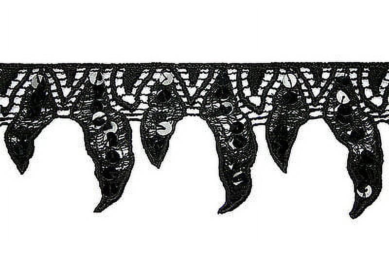 Lily 2.5" Black or White Sequins Leaf Guipure Beautiful Venice Lace Trim by Yard