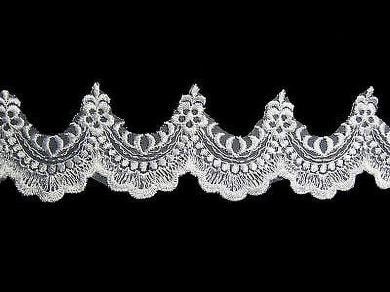 Lily 2.5" White Embroidered Scalloped Sheer Organza Fine Lace Trim By Yardage