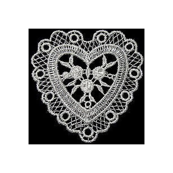 Lily 2.75" x 2.5" White Heart 3 PCS Venice Lace Applique Patch Motif Sewing