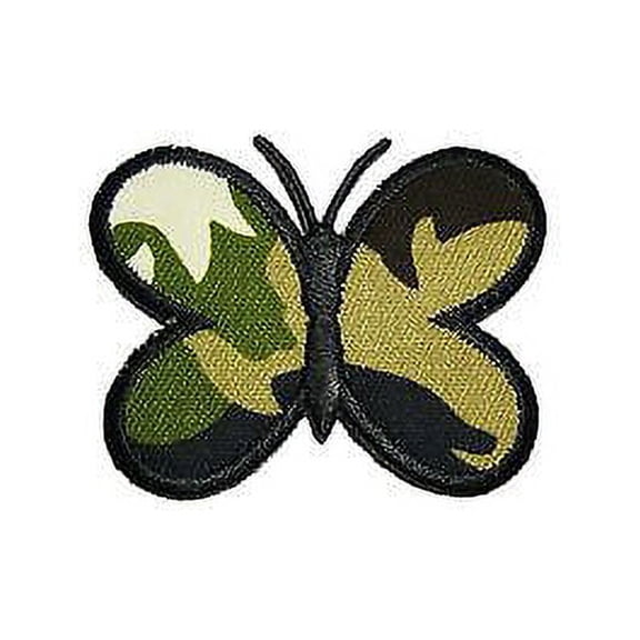 Lily 2.75"x2.2" Camouflage Military Black Butterfly Iron On Applique Motif Patch