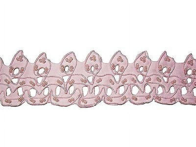Lily 2" Ivory or Pink Scalloped Corded Beaded Satin DIY Lace Trim with Cut Outs