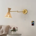 thumbnail image 1 of JONATHAN Y Lily 25" 1-Light Mid-Century Vintage Retro Rattan/Metal USB Charging Swing Arm LED Sconce with Pull Chain, Light Brown/Brass Gold, 1 of 12