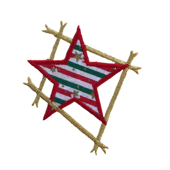 Lily 3.25" x 2.75" Red Green Stripe Fabric with Red & Gold Metallic Patch