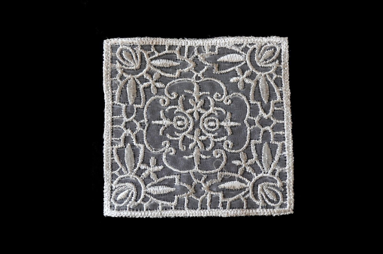 Lily 3.25" x 3.25" Ivory Square Sheer Embroidered Pocket Motif Patch by Piece