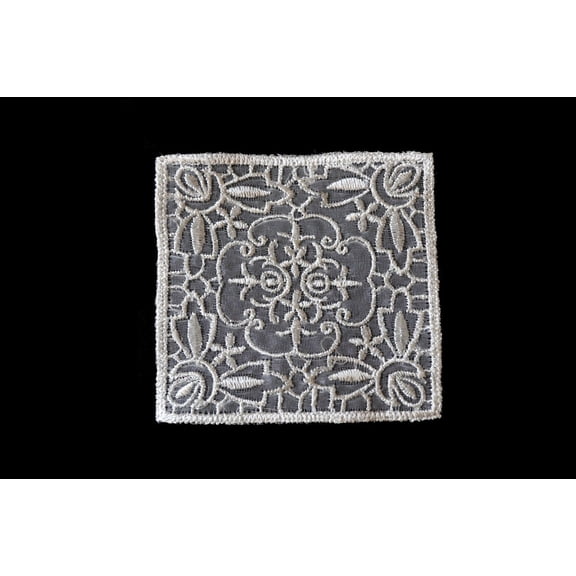 Lily 3.25" x 3.25" Ivory Square Sheer Embroidered Pocket Motif Patch by Piece