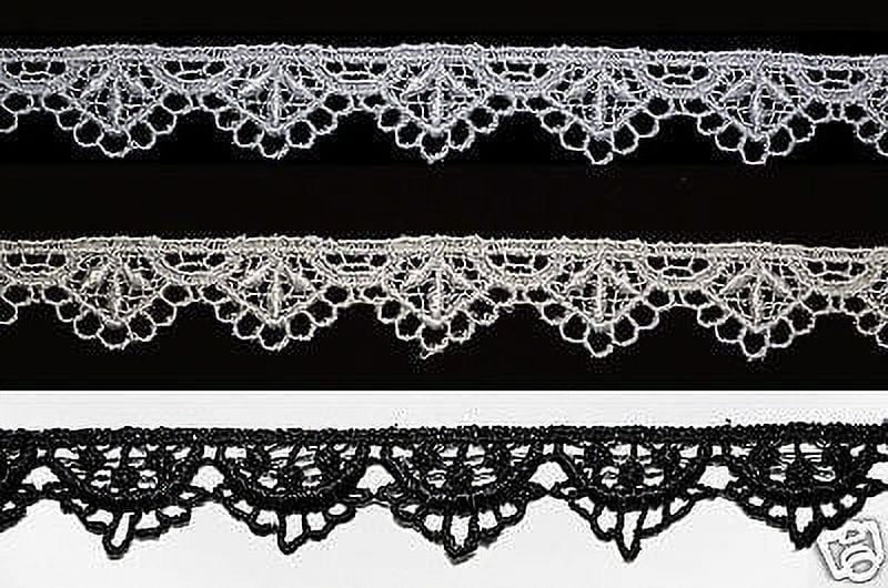 Lily 3/4 inch Wide White Ivory Black Rayon Scalloped Venice Lace Trim By Yardage