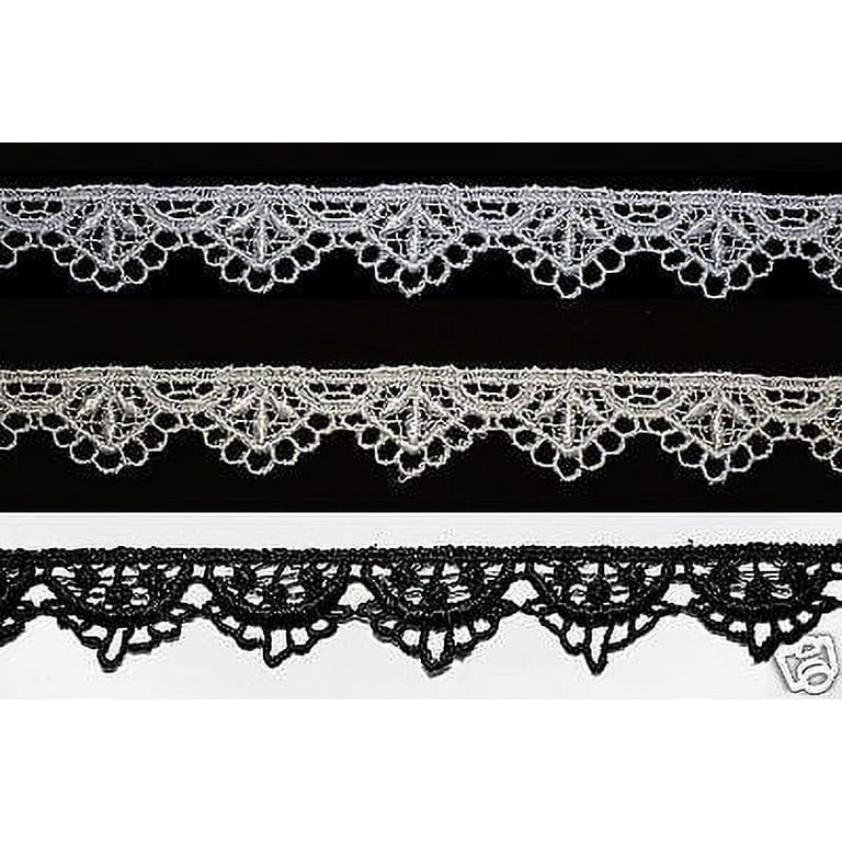 Lily 3 4 inch Wide White Ivory Black Rayon Scalloped Venice Lace Trim By Yardage