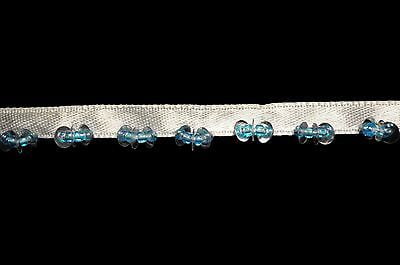 Lily 3/8" Beaded Ribbon Trim with Glass Beads Sequins Blue Green Black by yd