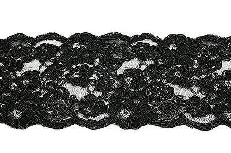 Lily 4-1/8" Black Raschel Lace Trim Handsewn Floral Cording DIY Sewing Notions