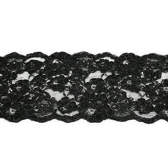 Lily 4-1/8" Black Raschel Lace Trim Handsewn Floral Cording DIY Sewing Notions