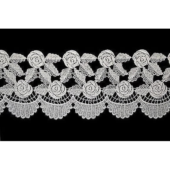 Lily 4.5" White Rose Flower Leaf Scalloped Trim Floral Venice Lace by Yard