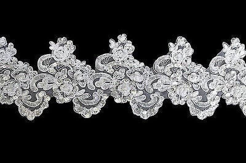 Lily 5.25" White Corded Handsewn Beaded Sequins Embroidered Fine Lace by Yardage