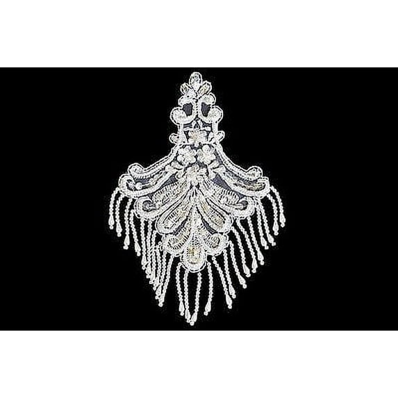 Lily 5.5 x 9 inches White Bridal Beaded Embroidery Fine Motif Applique by Piece