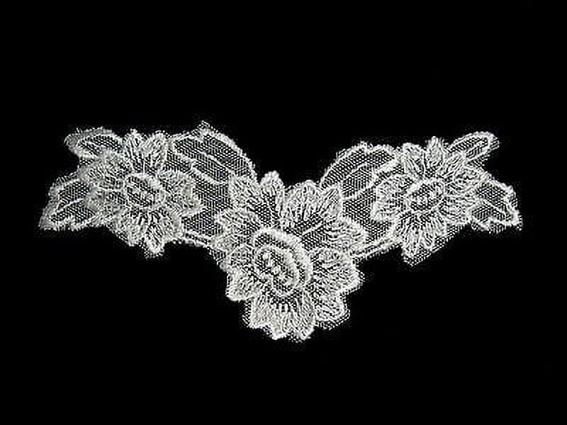 Lily 5.5"x2.75" Ivory Embroidered Floral Netting Lace Sew On Motif Sold by Piece