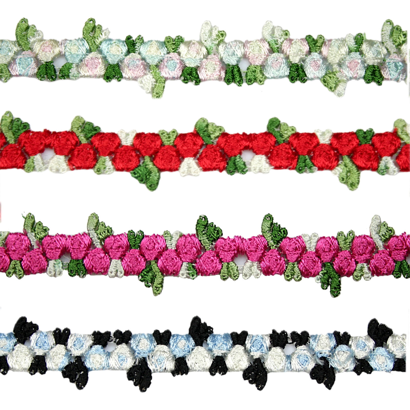Lily 5/8" Red Blue Pink Black Small Rose Flowers Embroidered Floral Lace Trim