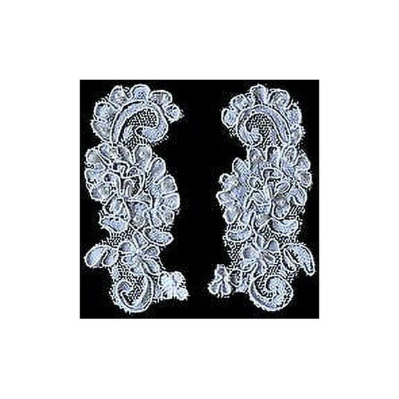 Lily 5"x2" White Mesh Bridal Pearl Beaded Corded Gorgeous Motif Applique by Pair