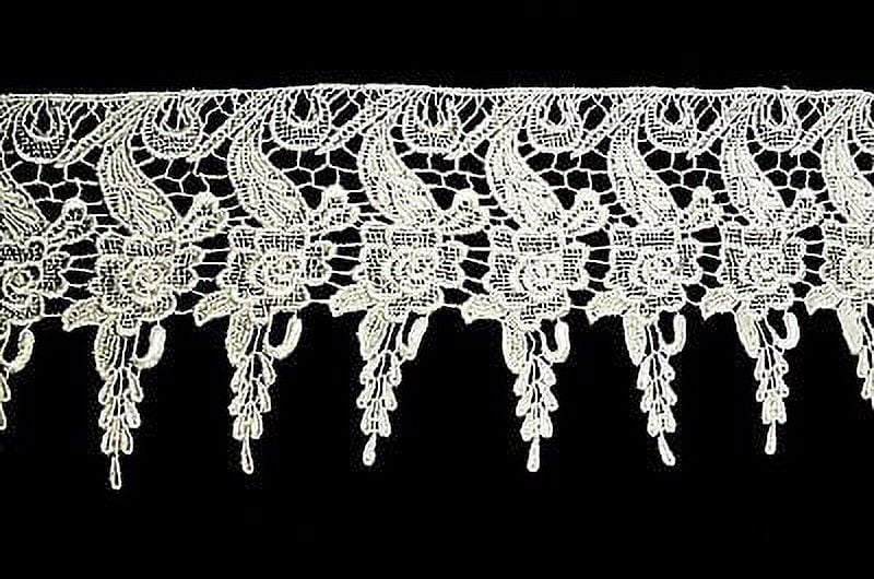 Lily  6.5" Ivory Vintage Rose Floral Guipure Venice Lace by Yardage 100% Rayon