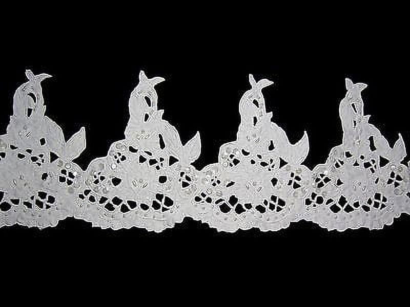 Lily 6.5" White Bridal Satin Pearl Beaded Sequins Corded Lace Trim by Yardage