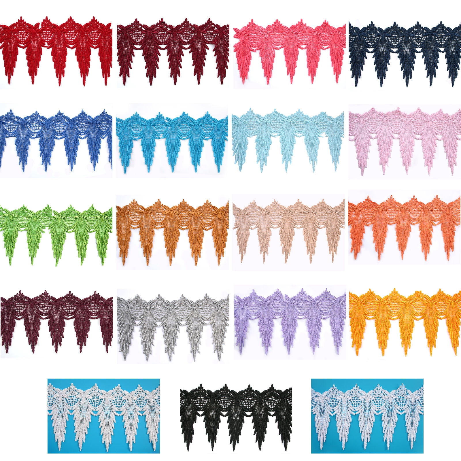 Lily 6" 8 Shades of Blue Green Scalloped Guipure Rayon Venice Lace Trim by Yard