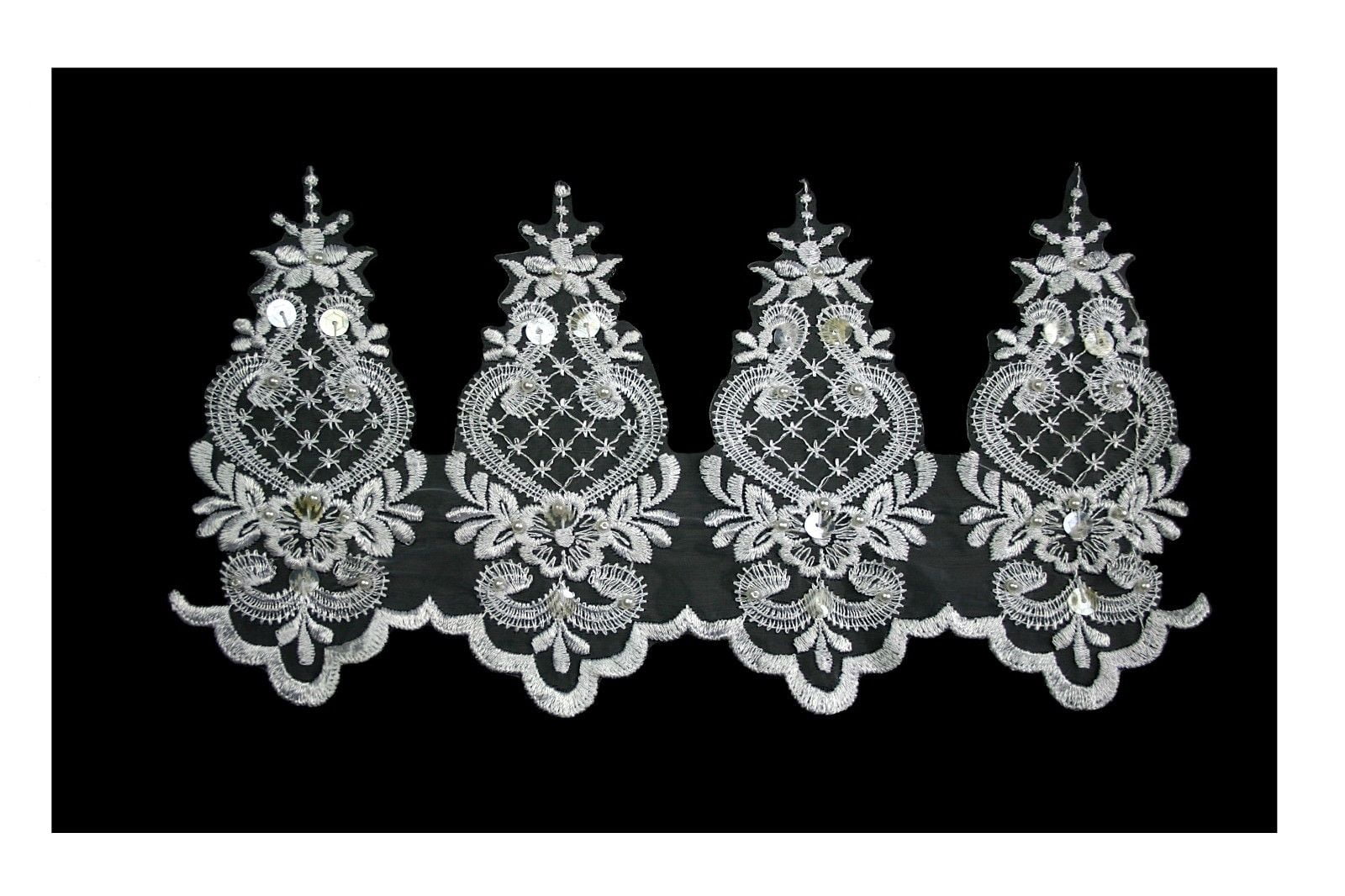 Lily 6" White Sheer Organza Bridal Beaded Sequins Bridal Embroidery Lace by Yard