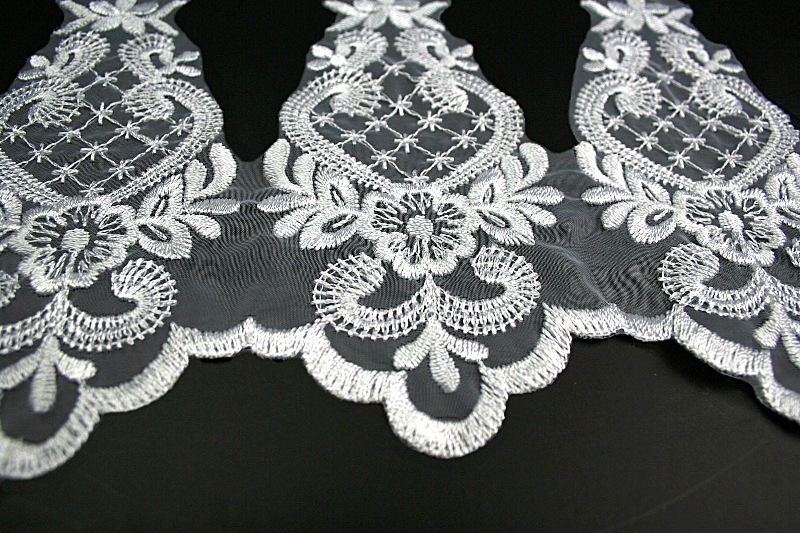 Lily 6" White Sheer Organza Bridal,Home Decor,Crafts  Embroidery Lace by Yard