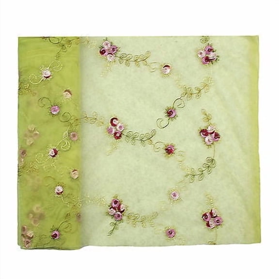 Lily 60-61" Olive Green Floral Embroidered Tulle Fabric Pink Burgundy Flower
