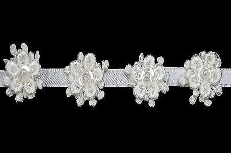 Lily 7/8" White Ivory Venice Lace Flower Sequins Bead Floral Trim 3/8" Ribbon