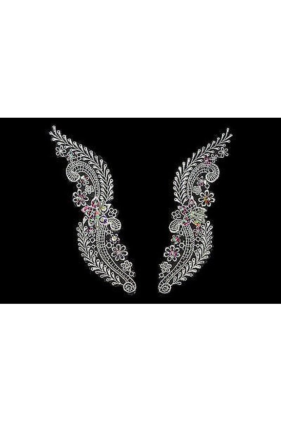 Lily 7.9x2" White Bridal Pearl Beaded Embroidered Pink Sequins Applique Pair