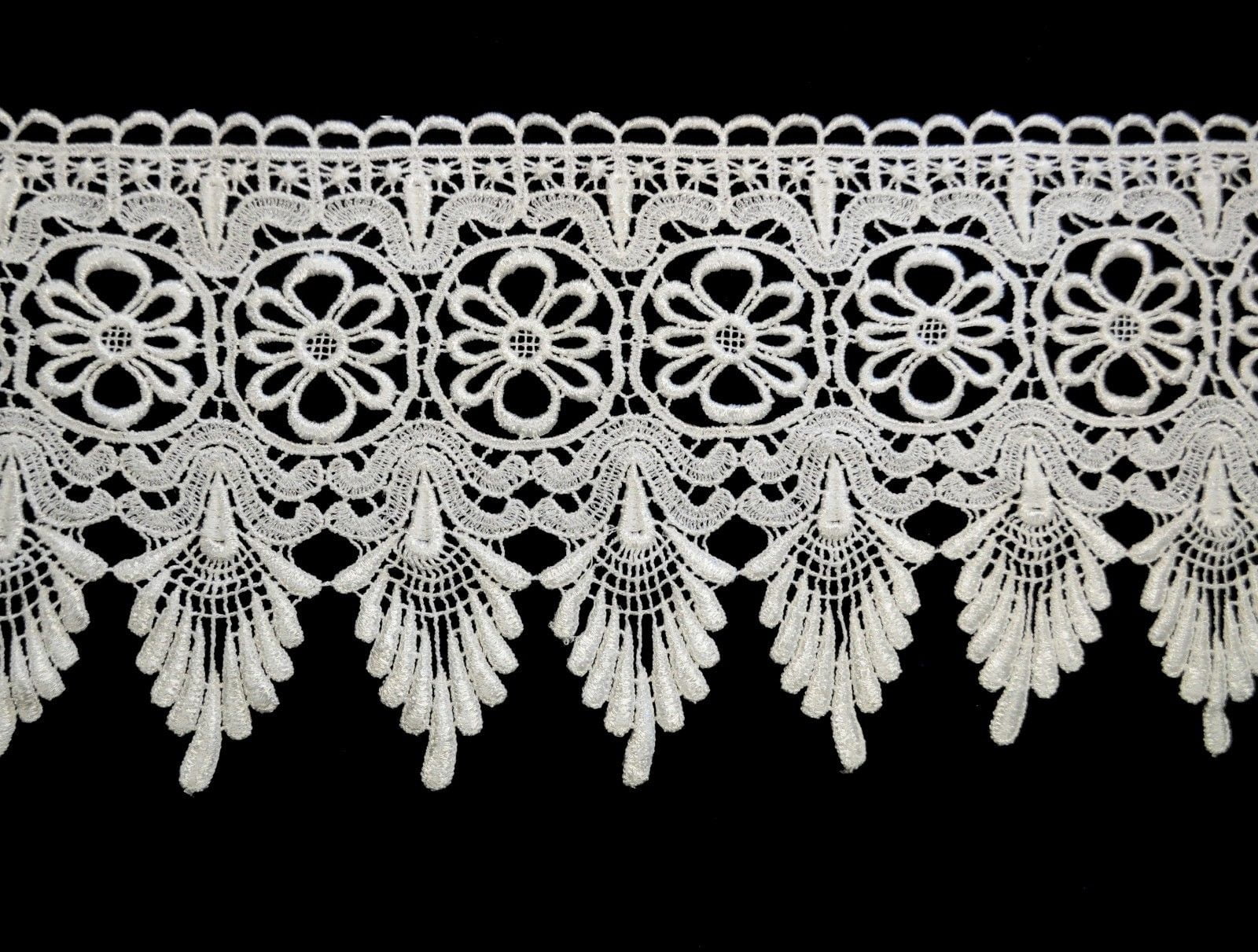 Lily 8" White Floral Embroidered Venise Lace Bridal Sewing Notions DIY by Yard