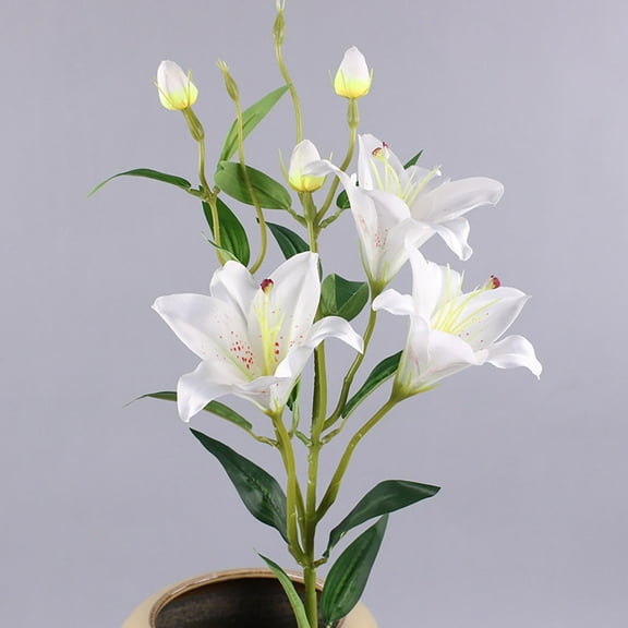 Lily Artificial Flowers Bouquet 31.5” Blooming Flower Heads Wedding Decoration Indoor Home Decor DIY Floral Crafts Table Centerpiece (White, 1pc)