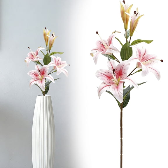 Lily Artificial Flowers, Long Stem 6 Heads Artificial Lily Silk Flowers, Full Bloom Easter Faux Tiger Lily for Christmas Home Hote Tall Vase Arrangement Decor 38.2"
