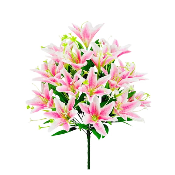 Lily Artificial Flowers, Real Touch Lilies with Stems, Lilies Bouquet for Wedding Floral Arrangements, Easter Home Table Centerpiece Office Decor, Artificial Lily 18 Heads Long Stem